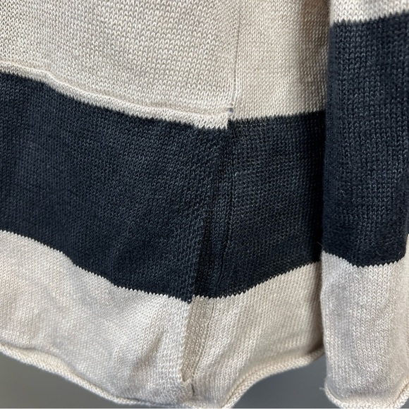 Eileen Fisher Black Beige Striped 100% Organic Linen Sweater Size Petite Medium - Picture 4 of 10